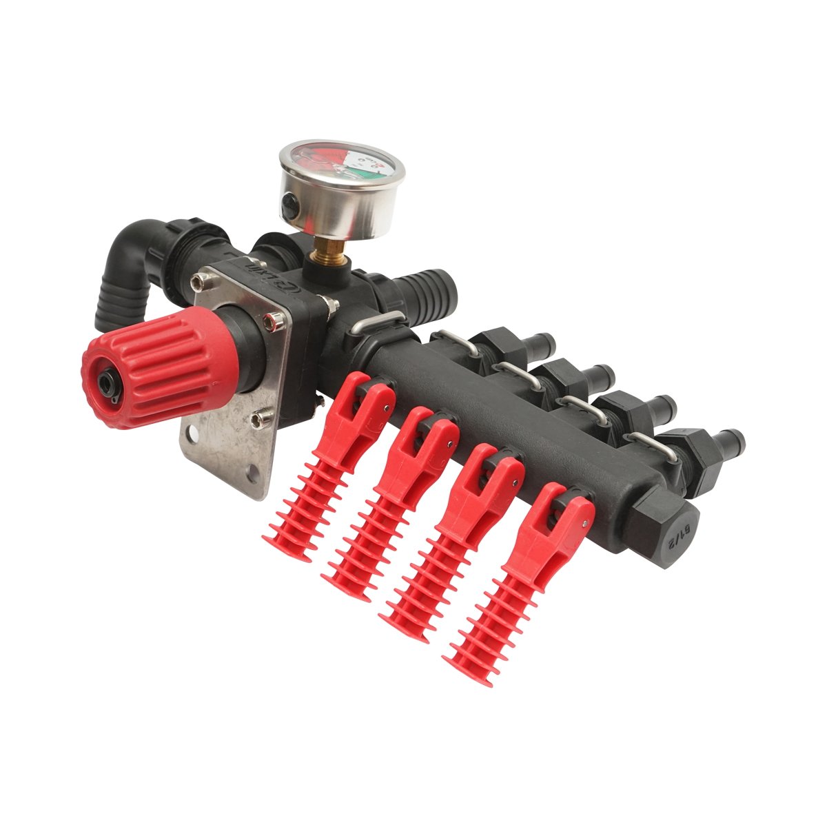Distribuitor cu 4 cai si manometru cu glicerina pentru erbicidator (compatibil model polonez)